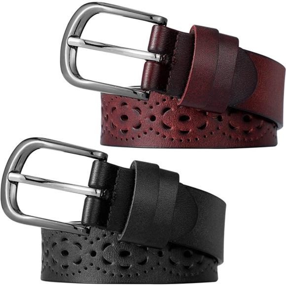 2 Pcs Women\'s Hollow Flower Leather Belt with Pin Buckle Waist Belts main image 4
